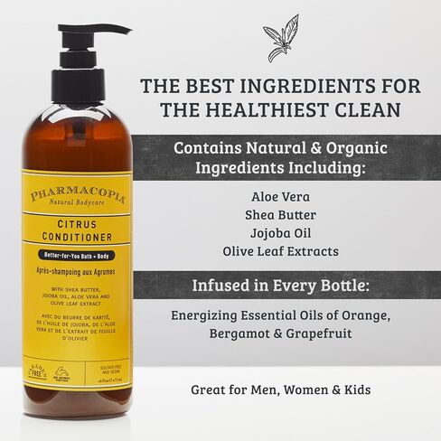 Pharmacopia Citrus Conditioner - Natural Scalp Moisturizer, Vegan & Cruelty-Free Hair Care with Shea Butter, Aloe Vera, Jojoba Oil, and Olive Leaf Extract for Dry Hair Treatment and Detangling, 16 oz in Kuwait