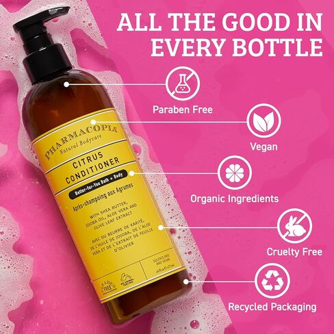 Pharmacopia Citrus Conditioner - Natural Scalp Moisturizer, Vegan & Cruelty-Free Hair Care with Shea Butter, Aloe Vera, Jojoba Oil, and Olive Leaf Extract for Dry Hair Treatment and Detangling, 16 oz in Kuwait