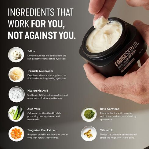 مرطب Forge Skin® Wrinkle Defense Beef Tallow Balm [يعتمد على الشحم] لترطيب الوجه - كريم مرطب مضاد للشيخوخة للبشرة - لوشن طبيعي للعناية ببشرة الوجه بالزيوت العطرية (1.76 أونصة) in Kuwait