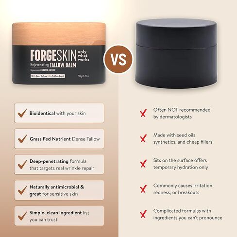 مرطب Forge Skin® Wrinkle Defense Beef Tallow Balm [يعتمد على الشحم] لترطيب الوجه - كريم مرطب مضاد للشيخوخة للبشرة - لوشن طبيعي للعناية ببشرة الوجه بالزيوت العطرية (1.76 أونصة) in Kuwait