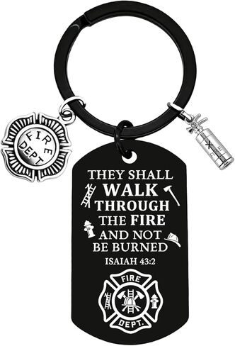 Firefighter Gifts for Men, Inspirational Firefighter Keychain, Laser Engraved “They Shall Walk Through the Fire and Not Be Burned", Birthday, Valentine's Day, Graduation Gifts for Firefighters in Saudi Arabia