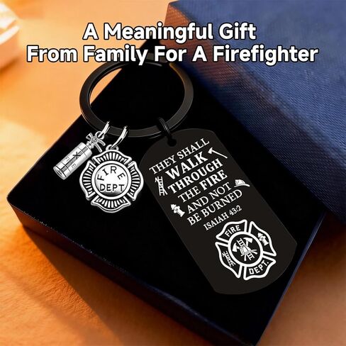 Firefighter Gifts for Men, Inspirational Firefighter Keychain, Laser Engraved “They Shall Walk Through the Fire and Not Be Burned", Birthday, Valentine's Day, Graduation Gifts for Firefighters in Saudi Arabia