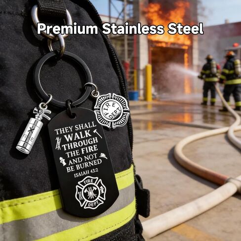 Firefighter Gifts for Men, Inspirational Firefighter Keychain, Laser Engraved “They Shall Walk Through the Fire and Not Be Burned", Birthday, Valentine's Day, Graduation Gifts for Firefighters in Saudi Arabia