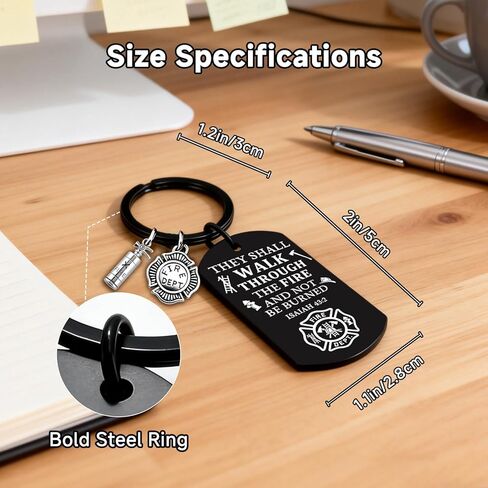 Firefighter Gifts for Men, Inspirational Firefighter Keychain, Laser Engraved “They Shall Walk Through the Fire and Not Be Burned", Birthday, Valentine's Day, Graduation Gifts for Firefighters in Saudi Arabia