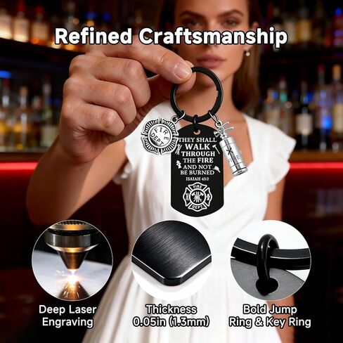Firefighter Gifts for Men, Inspirational Firefighter Keychain, Laser Engraved “They Shall Walk Through the Fire and Not Be Burned", Birthday, Valentine's Day, Graduation Gifts for Firefighters in Saudi Arabia