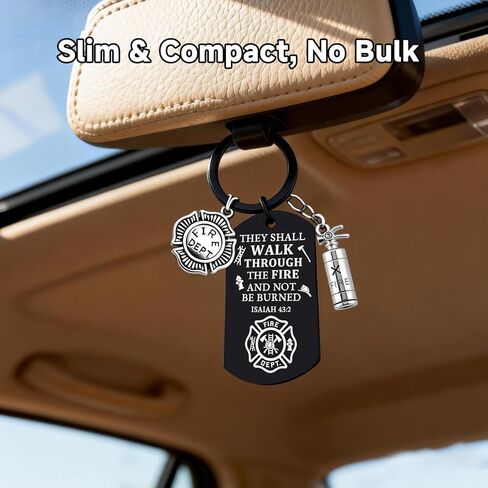 Firefighter Gifts for Men, Inspirational Firefighter Keychain, Laser Engraved “They Shall Walk Through the Fire and Not Be Burned", Birthday, Valentine's Day, Graduation Gifts for Firefighters in Saudi Arabia