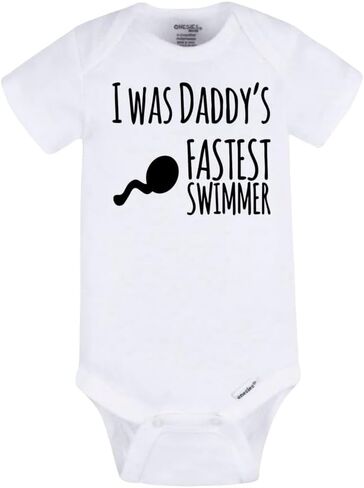 بدلة أطفال مضحكة - بدلة أطفال حديثي الولادة "I Was Daddy's Fastest Swimmer"، ملابس أطفال بأكمام قصيرة in Kuwait