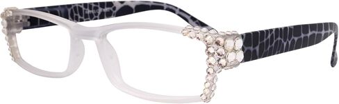 NY FIFTH AVENUE Xena، (Bling) نظارات قراءة نسائية مع كريستالات أوروبية (شفافة AB) (شفافة، أسود) in Saudi Arabia