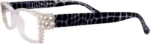 NY FIFTH AVENUE Xena، (Bling) نظارات قراءة نسائية مع كريستالات أوروبية (شفافة AB) (شفافة، أسود) in Saudi Arabia