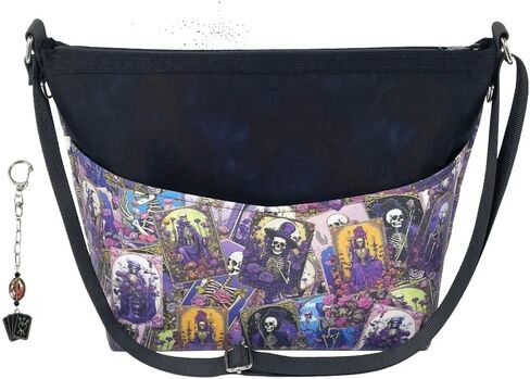 SKELETON CARDS Hand Bag & Charm - Purple Magic Mystic Tarot Floral Rose Goth Occult Dark | Removeable Bag Charm in Saudi Arabia