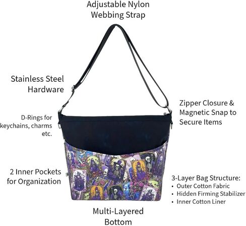 SKELETON CARDS Hand Bag & Charm - Purple Magic Mystic Tarot Floral Rose Goth Occult Dark | Removeable Bag Charm in Saudi Arabia