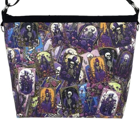 SKELETON CARDS Hand Bag & Charm - Purple Magic Mystic Tarot Floral Rose Goth Occult Dark | Removeable Bag Charm in Saudi Arabia