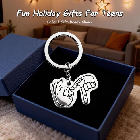 OFlyDesigns 6-7 Meme Keychain, Stainless Steel Keychain for Backpack, Car Mirror, Bag Accessory, Funny Internet Meme Keyring, Gift for Gamers, Birthday, Christmas, & Meme Lovers in Saudi Arabia