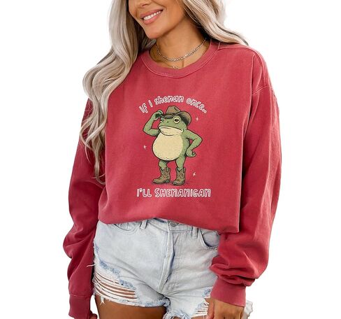 Comfort Colors, If I Shenan Once I'll Shenanigan Sweatshirt, Funny Frog St. Patrick's Day Sweat, Western Humor Animal Hoodie, in Saudi Arabia