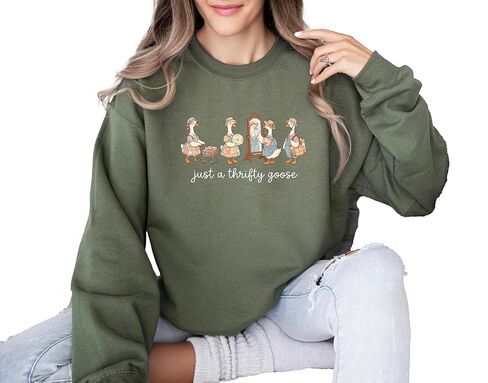 Just A Thrifty Goose Sweatshirt, Faux Patchwork Thrifty Goose Sweatshirt, Cute Coquette Goose Sweater, Thrifty Shirt in Saudi Arabia
