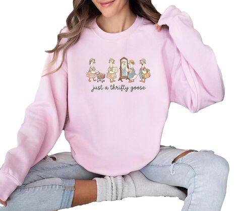 Just A Thrifty Goose Sweatshirt, Faux Patchwork Thrifty Goose Sweatshirt, Cute Coquette Goose Sweater, Thrifty Shirt in Saudi Arabia