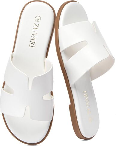 Women's Flat Sandals Open Toe Leather Slippers for Summer Slip On Beach Mules Dressy Comfortable Slide Sandals in Saudi Arabia
