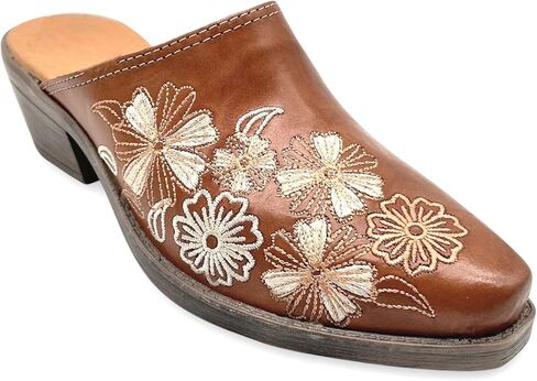 Mexican Artisan Clog with Floral Stitching, Handmade Embroidered Leather Clog - Model 3113 in Saudi Arabia