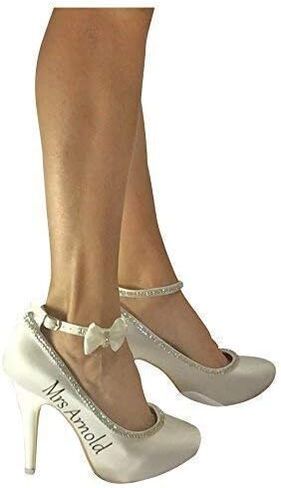 Silver & Ivory Customized Satin Bow Wedding Heels with Closed Toe Pump in Saudi Arabia