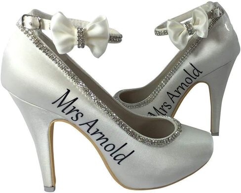 Silver & Ivory Customized Satin Bow Wedding Heels with Closed Toe Pump in Saudi Arabia