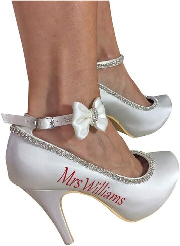 Silver & Ivory Customized Satin Bow Wedding Heels with Closed Toe Pump in Saudi Arabia