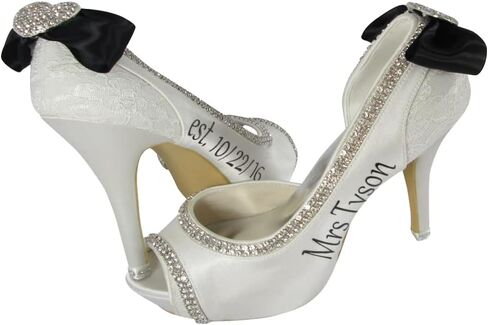 Bow Flip Flops Heart Bridal Heel Shoes, 3.5 Inch Wedding Name, Black Ivory White in Saudi Arabia