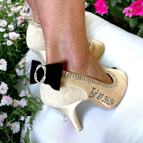 Bow Flip Flops Heart Bridal Heel Shoes, 3.5 Inch Wedding Name, Black Ivory White in Saudi Arabia