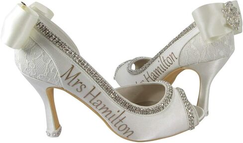 Cute Shoes for Bride with Name, Ivory Bows, Champagne & White in Saudi Arabia