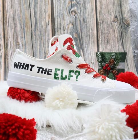 أحذية رياضية لعيد الميلاد المجيد مخصصة | هدية عيد الميلاد العائلية ELF | فيليس فيستاس للتنس | أحذية عطلة سعيدة | قماش كاجوال برباط ELF in Kuwait