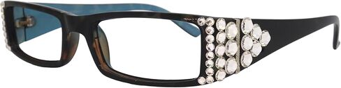 NY FIFTH AVENUE نظارات القراءة النسائية الفرنسية (Bling) مع كريستالات نمساوية (شفافة) (صدفة السلحفاة) مستطيلة in Saudi Arabia