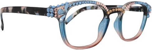 NY FIFTH AVENUE Havana, BLING Women Reading Glasses w (Aquamarine, Light Colorado) Genuine Crystals Round in Saudi Arabia