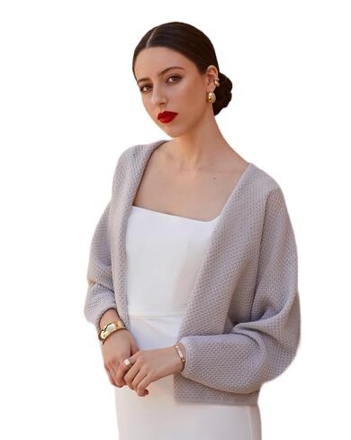 Elegant Wedding Cover Up, Bridal Wrap Shawl, Open Front Cardigan Bolero (WHITE) in Kuwait