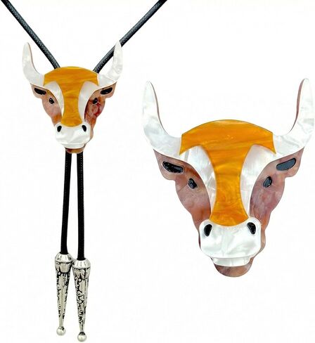 Western Bolo Tie for Men Women - Handmade Acrylic Animal Longhorn Bull Steer Skull Owl Leopard in Kuwait