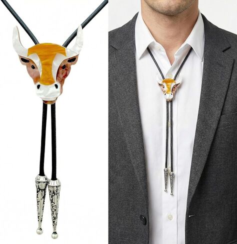 Western Bolo Tie for Men Women - Handmade Acrylic Animal Longhorn Bull Steer Skull Owl Leopard in Kuwait