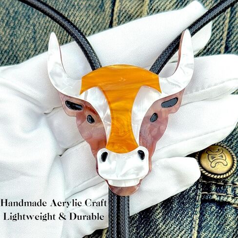 Western Bolo Tie for Men Women - Handmade Acrylic Animal Longhorn Bull Steer Skull Owl Leopard in Kuwait