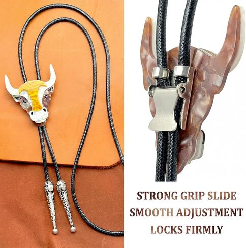 Western Bolo Tie for Men Women - Handmade Acrylic Animal Longhorn Bull Steer Skull Owl Leopard in Kuwait