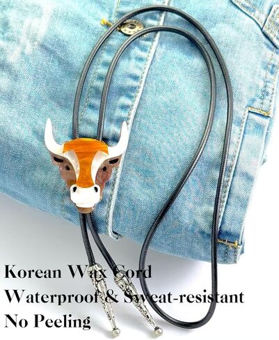 Western Bolo Tie for Men Women - Handmade Acrylic Animal Longhorn Bull Steer Skull Owl Leopard in Kuwait