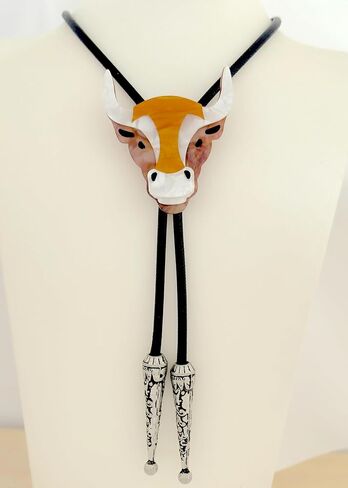 Western Bolo Tie for Men Women - Handmade Acrylic Animal Longhorn Bull Steer Skull Owl Leopard in Kuwait