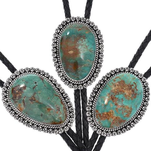 ربطة عنق أصلية من Alltribes Kings Manassa باللون الفيروزي الاسترليني من Navajo Bolo بإطار نجمي مطروق على جلد طبيعي 0026 in Kuwait