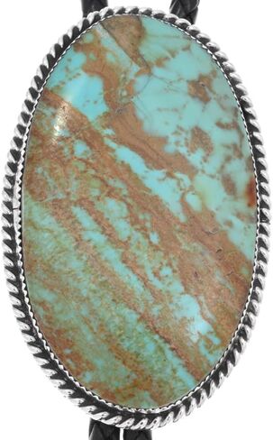 Alltribes Large Nevada Green Turquoise Sterling Navajo Bolo Tie Twist Wire Rope Design on Genuine Leather 0043 in Saudi Arabia