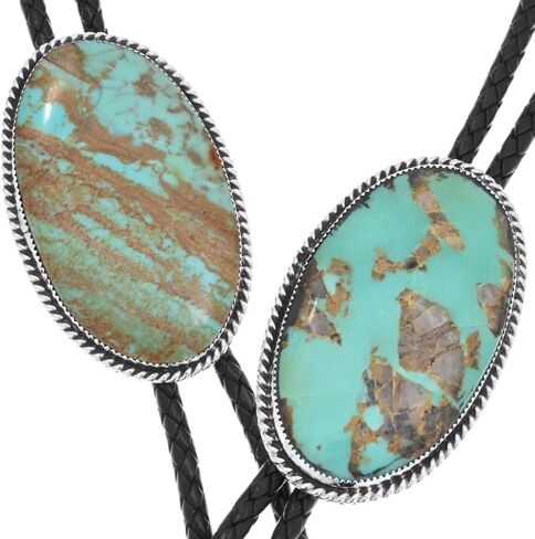 Alltribes Large Nevada Green Turquoise Sterling Navajo Bolo Tie Twist Wire Rope Design on Genuine Leather 0043 in Saudi Arabia