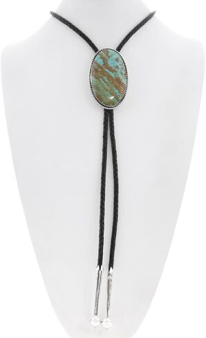 Alltribes Large Nevada Green Turquoise Sterling Navajo Bolo Tie Twist Wire Rope Design on Genuine Leather 0043 in Saudi Arabia