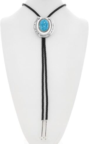 Alltribes Navajo Sterling Horseshoe Blue Turquoise Bolo Tie Realistic and Textured Design on Genuine Leather 0341 in Saudi Arabia