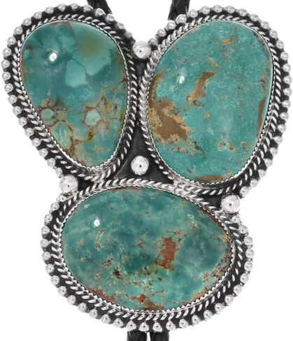 Alltribes Navajo Patagonia Turquoise ثلاثة أحجار فضية تصميم بولو على جلد طبيعي 0070 in Saudi Arabia