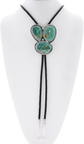 Alltribes Navajo Patagonia Turquoise ثلاثة أحجار فضية تصميم بولو على جلد طبيعي 0070 in Saudi Arabia