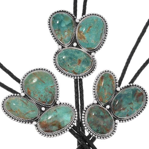 Alltribes Navajo Patagonia Turquoise ثلاثة أحجار فضية تصميم بولو على جلد طبيعي 0070 in Saudi Arabia