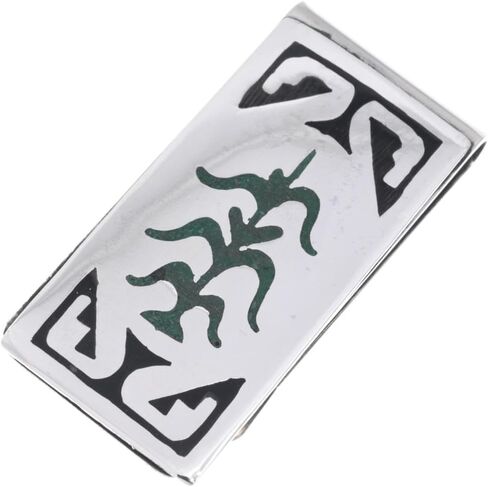 Alltribes Native American Malachite Jet Silver Cornstalk Money Clip Traditional Pattern on German Silver Clamp 0021 in Saudi Arabia