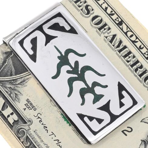 Alltribes Native American Malachite Jet Silver Cornstalk Money Clip Traditional Pattern on German Silver Clamp 0021 in Saudi Arabia