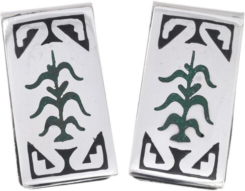 Alltribes Native American Malachite Jet Silver Cornstalk Money Clip Traditional Pattern on German Silver Clamp 0021 in Saudi Arabia