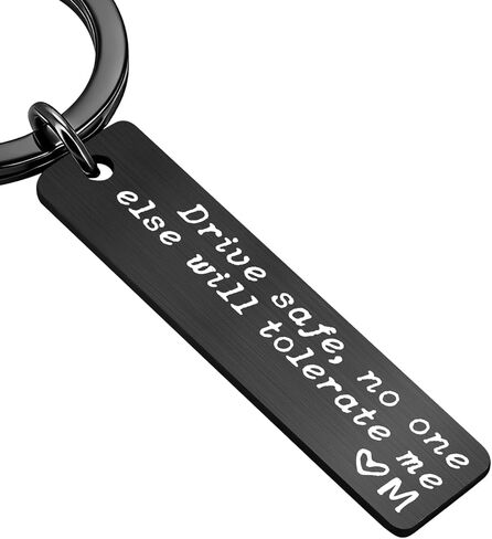 Drive Safe Keychain for Him, Funny Engraved Black Stainless Steel Key Ring, Car Key Gift for Boyfriend or Husband in Saudi Arabia